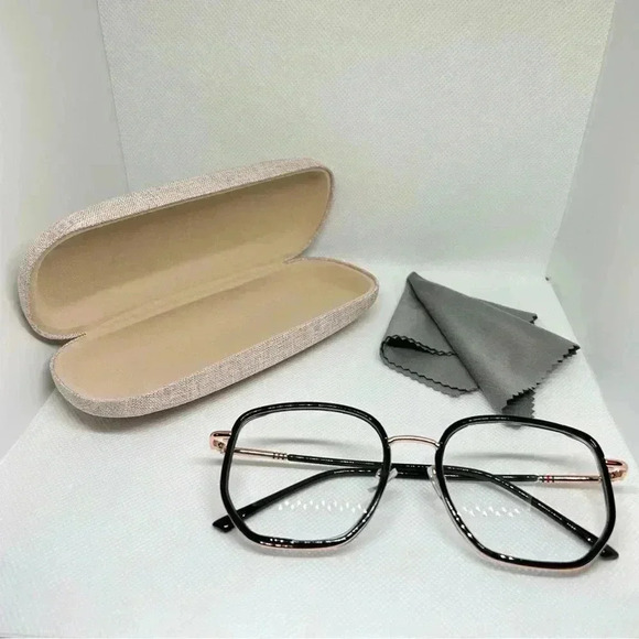 Rose Gold and Black Frame Blue Light Blocking Optical Glasses with Hard Case - Picture 2 of 4